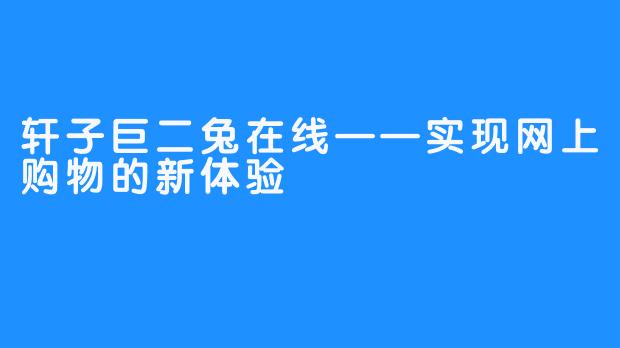 轩子巨二兔在线——实现网上购物的新体验