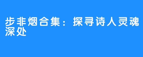步非烟合集:探寻诗人灵魂深处
