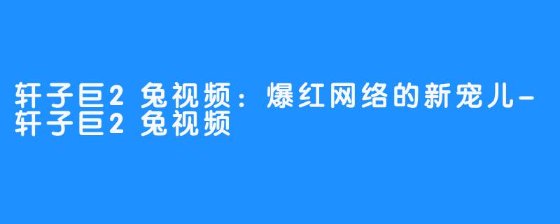 轩子巨2兔视频:爆红网络的新宠儿-轩子巨2兔视频