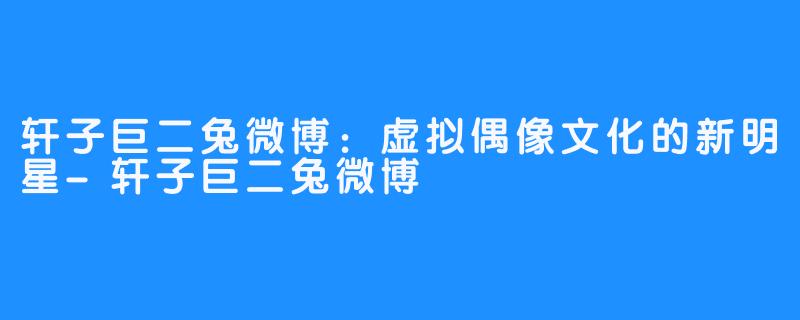轩子巨二兔微博：虚拟偶像文化的新明星-轩子巨二兔微博
