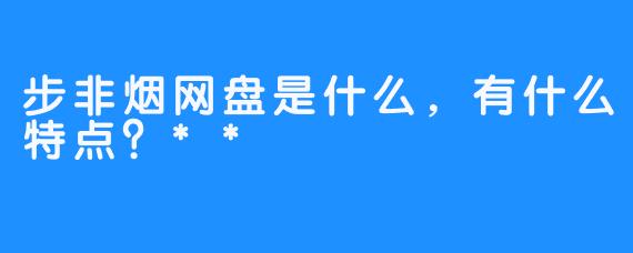 步非烟网盘是什么，有什么特点？**