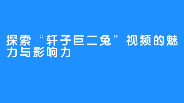 探索“轩子巨二兔”视频的魅力与影响力