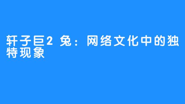 轩子巨2兔:网络文化中的独特现象