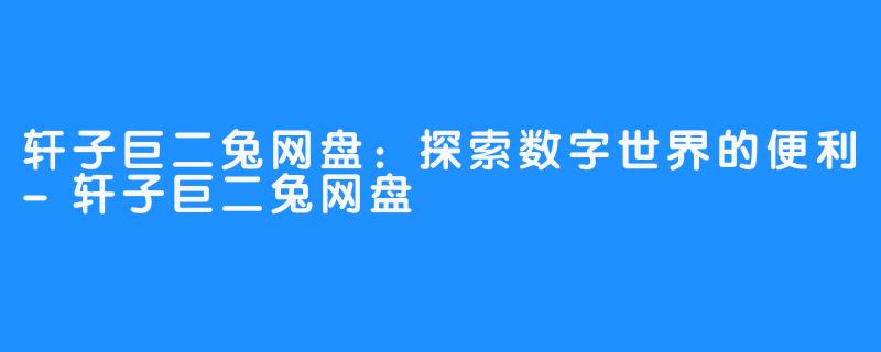 轩子巨二兔网盘:探索数字世界的便利-轩子巨二兔网盘