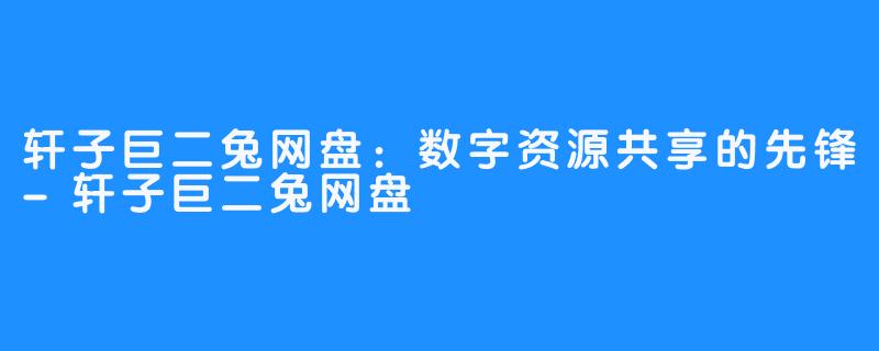 轩子巨二兔网盘:数字资源共享的先锋-轩子巨二兔网盘