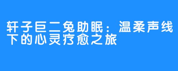 轩子巨二兔助眠:温柔声线下的心灵疗愈之旅