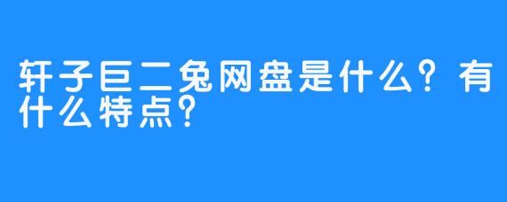 轩子巨二兔网盘是什么？有什么特点？