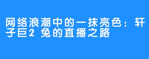 网络浪潮中的一抹亮色:轩子巨2兔的直播之路