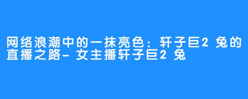 网络浪潮中的一抹亮色:轩子巨2兔的直播之路-女主播轩子巨2兔