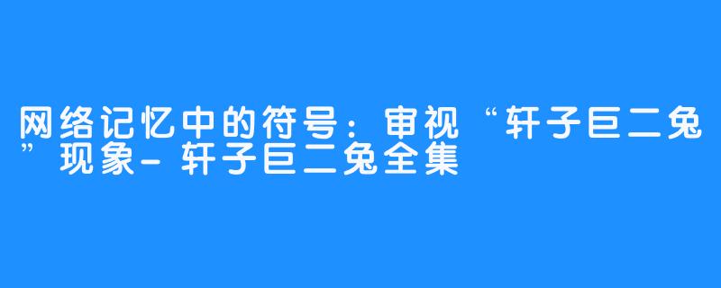 网络记忆中的符号:审视“轩子巨二兔”现象-轩子巨二兔全集