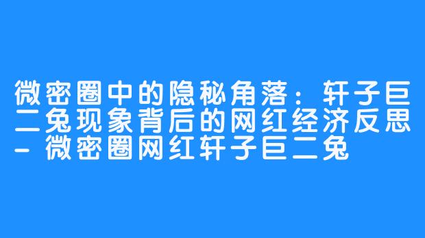 微密圈中的隐秘角落：轩子巨二兔现象背后的网红经济反思-微密圈网红轩子巨二兔