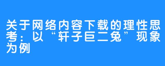 关于网络内容下载的理性思考：以“轩子巨二兔”现象为例