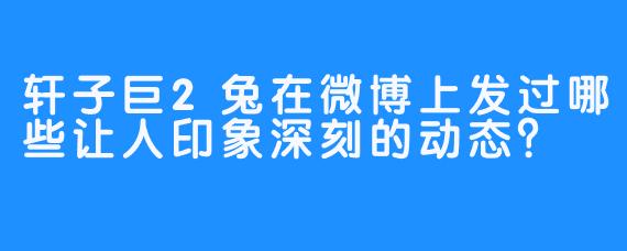 轩子巨2兔在微博上发过哪些让人印象深刻的动态？