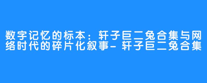 数字记忆的标本：轩子巨二兔合集与网络时代的碎片化叙事-轩子巨二兔合集