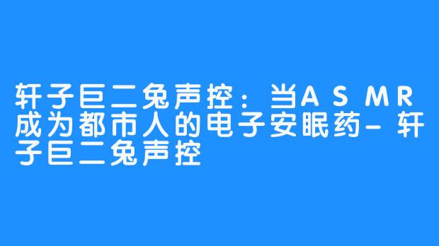 轩子巨二兔声控：当ASMR成为都市人的电子安眠药-轩子巨二兔声控
